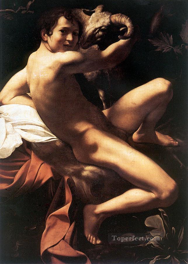 洗礼者聖ヨハネ青年とラム バロック カラヴァッジョ油絵